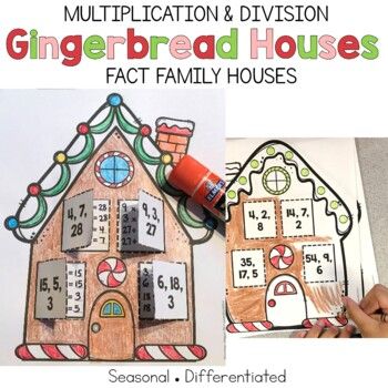 Gingerbread House Fact Families Multiplication and Division Christmas Fact Family Multiplication And Division, Gingerbread Classroom, Family Bulletin Boards, Family Christmas Crafts, Fact Families Multiplication, Gingerbread Math, Division Fact Families, Multiplication Game, Division Activities