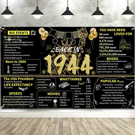 PRICES MAY VARY. 【Review 1944 Amazing Journey】 Take a look back in 1944, This black gold 80 birthday banner makes a great conversation starter! The Back to 1944 themed banner is exquisitely designed and fun, great gift or decoration for 80th birthday party, 80th wedding anniversary or 1944 class reunion. 【Large Size】 Happy 80th birthday banner backup decorations. The banner is 180 x 110 cm/ 70.8 x43.3 inches. big enough to decorate your 80th birthday theme party and make your birthday party more 40th Banner Home Made, This Is Us Birthday Party, 60 Is The New 40 Birthday, Tom Ford Birthday Party, 40th Birthday Wishes For Brother, 40th Birthday Gifts For Husband Turning 40, James Bond 40th Birthday Party, 40th Birthday Themes, 90th Birthday Decorations