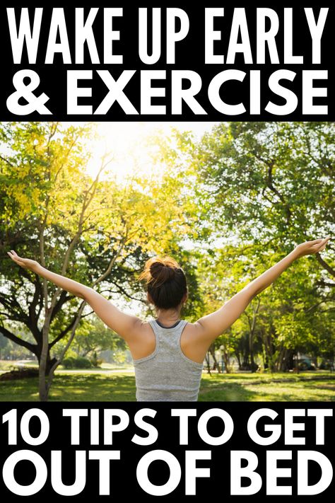 How to Get Up Early and Workout | If you're looking for morning exercise motivation, this post has 10 tips that work! We're sharing the benefits of working out in the morning, as well as our best morning hacks to help you wake up early feeling motivated to take on a good sweat sesh. Whether it's a gloomy Monday or a lazy Saturday, learn how to create daily routines to increase your energy, boost your metabolism, feel happier, sleep better, and lose weight fast! Morning Workout Motivation, Benefits Of Working Out, Good Mornings Exercise, Morning Hacks, Morning Gym, Get Up Early, How To Get Motivated, Early Morning Workouts, Wake Up Early