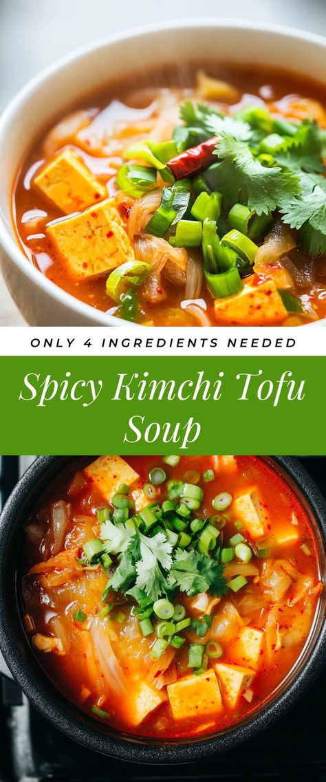 Image for Spicy Kimchi Tofu Soup Winter Tofu Recipes, Healthy Tofu Soup, Tofu Soup Recipes Easy, Tofu Soup Recipes, Kimchi Tofu Soup, Kimchi Soup Recipe, Kimchi Soup, Spicy Kimchi, Udon Soup