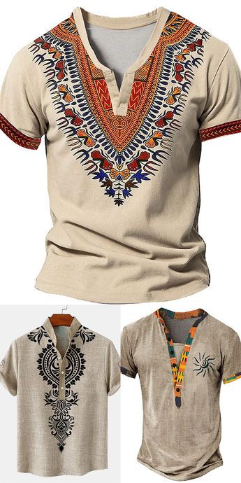 African Pattern V Neck Men's Ethnic Style 3D Print T shirt Tee Henley Shirt Casual Daily T shirt Khaki Gray Short Sleeve Henley Shirt Summer Clothing Apparel S M L XL 2XL 3XL African Traditional Wedding Dress, Short Sleeve Henley, African Traditional Wedding, Sewing Crafts Tutorials, Traditional Wedding Dresses, African Pattern, Henley Shirt, Summer Clothing, Ethnic Style