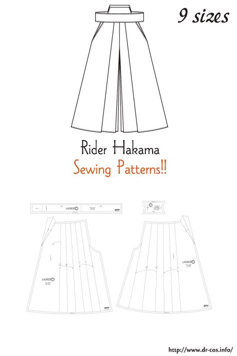 This is the pattern of a Rider Hakama. inch size(letter size) Children's-4,8,10/Ladies'-S,M,L,LL/Men's-L,LL cm size(A4 size) Children's-100,120,140/Ladies'-S,M,L,LL/Men's-L,LL Hakama Pants, Japanese Sewing Patterns, Girls Dress Sewing Patterns, Mode Kimono, Free Sewing Patterns, Japanese Sewing, Pants Sewing Pattern, Kimono Pattern, Costume Patterns