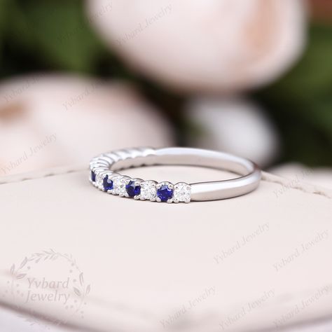 Dainty Band, Moissanite Band, Stacking Bands, September Birthstone, Anniversary Gift, Blue Sapphire, Birthstone, Wedding Bands, Anniversary Gifts