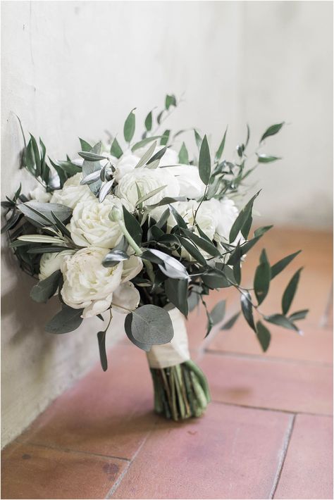 Neutral Romantic Wedding Bouquet of White Peonies and Olive Leaf at Summerour Studio Wedding in Atlanta Georgia Summerour Studio Wedding, Summerour Studio, Small Wedding Bouquets, Greenery Wedding Bouquet, Green Wedding Bouquet, Rustic Wedding Decorations, Flower Guide, White Peonies, Wedding Cake Designs