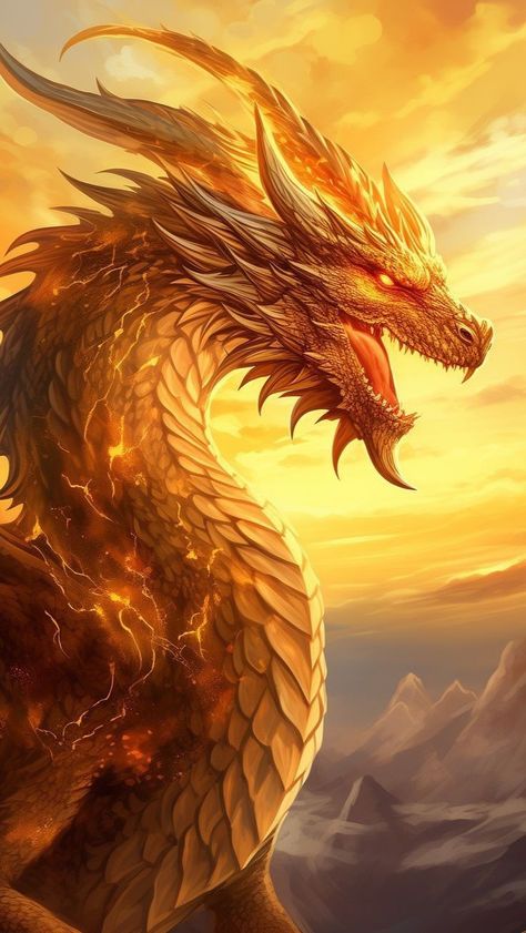 East Asian Dragon, Dragon Head Tattoo, Elemental Dragons, Types Of Dragons, Legendary Dragons, Yellow Dragon, Sea Life Art, Dragon Artwork Fantasy, Phoenix Art