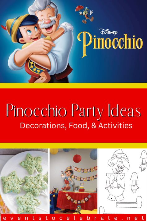 Whether you're a fan of the old Pinocchio or the new rendition, use these fun ideas to throw an awesome Pinocchio themed birthday party. Disney Activities, Pinocchio Disney, Disney Baby Shower, Kids Themed Birthday Parties, Theme Days, Disney Party, Themed Birthday Party, Pinocchio, Party Activities