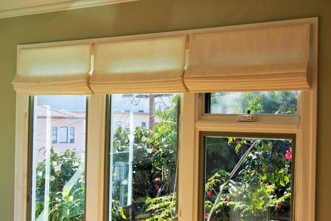 Outside Mount Roman Shades, Mediterranean Dining, Mediterranean Dining Room, Garage Room, Green House, Roman Shades, The Space, Window Treatments, Bungalow