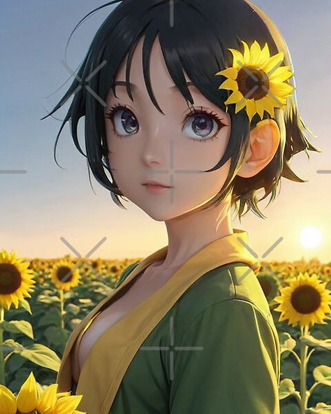 Anime sunflower  by ArtByDLynn | Redbubble Anime Sunflower, All Anime, Sunflower, Anime