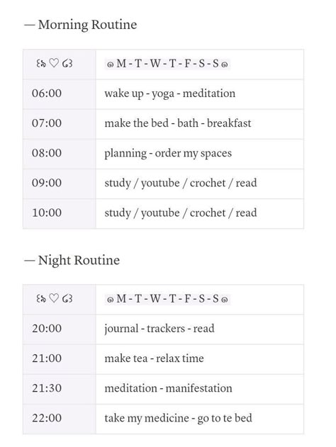 Morning routine - Night routine /Notion Notion Template Morning Routine, Notion Affirmation Page, Notion Daily Routine Template, Notion Routine Ideas, Notion Schedule Idea, Notion Self Care Templates, Notion Daily Routine, Notion Routine Template, Night Routine Notion