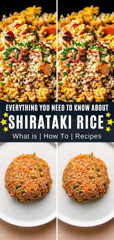 Shirataki rice (also known as miracle rice or konjac rice) is low carb, low calorie, high in fiber, and flavorless when you prepare it correctly. It has a bouncy texture and absorbs seasonings like a sponge. It's a great substitute for rice lovers on a keto diet. Miracle Rice Recipes Keto, High Protein Low Carb Asian Recipes, Miracle Rice Recipes, Keto Rice Substitute, Rice Substitute Low Carb, Konjac Rice Recipes, Shirataki Noodle Recipes Keto, Low Calorie Rice, Konjac Recipes