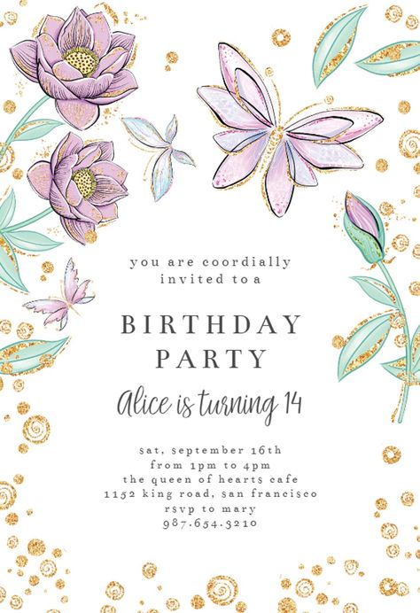 Birthday Invitation Design, Butterfly Invitations, Invitation Card Birthday, Anniversaire Diy, Greetings Island, Purple Birthday, Baby Shower Invitaciones, Birthday Card Template, Butterfly Birthday