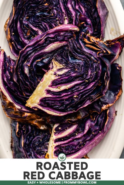 Gf Sides, Roasted Red Cabbage, Raw Cabbage, Roast In The Oven, Red Cabbage Recipes, Cabbage Head, Roasted Cabbage, How To Roast, Vegetarian Cabbage