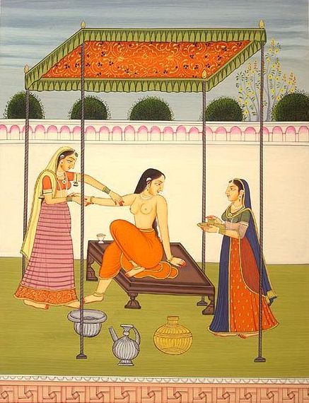 AYURVEDA TOOLBOX: The Art & Science of Abhyanga 〰️ Ayurvedic Self-Massage | Daily Ritual Mughal Miniature Paintings, Rajasthani Painting, Bhagavata Purana, Indian Miniature, Radha Painting, Indian Art Gallery, Mughal Paintings, Ancient Paintings, Indian Painting