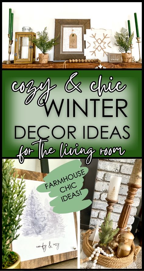 If you love a little farmhouse chic mixed with the cottagecore aesthetic, check out some easy ideas for winter decor for the living room! Easy winter DIY crafts as well as styling tips! Winter decorating for the living can be budget-friendly as well as elegant and cozy! Rustic meets chic! Winter Decor Ideas For The Home Living Rooms, January House Decor, Diy Farmhouse Decor Living Room, Winter Living Room Decor Cozy, Winter Decor Living Room, January Home Decor, Cozy Winter Living Room, January Home Decor Ideas, After Christmas Winter Decor