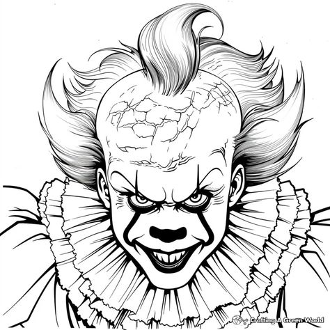 Penny Wise Tattoo Stencil, Pennywise Stencil, Pennywise Black And White, Horror Tattoo Stencil, Pennywise Outline, Pennywise Cartoon Drawing, Pennywise Tattoo, Flower Tattoo Drawings, Koi Art