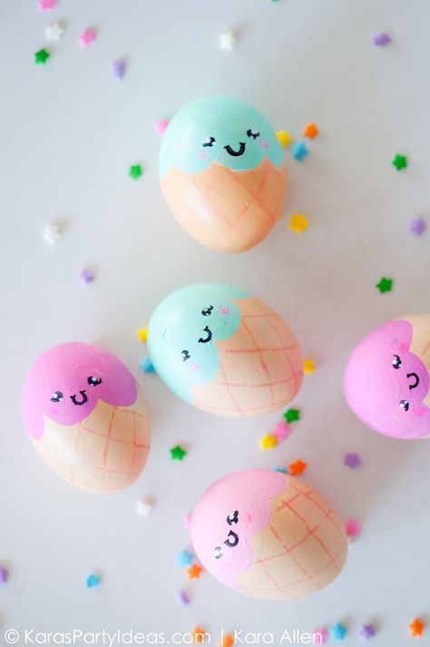 DIY Ice Cream Cone Easter Eggs Simple Easter Egg Designs, Cool Easter Eggs, Simple Easter Eggs, Diy Easter Eggs, Egg Craft, Creative Easter Eggs, Egg Ideas, Easter Egg Art, Easter Egg Designs