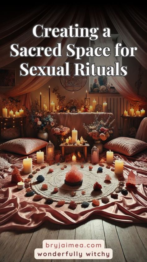 Discover how to create a sacred space for sexual rituals, enhancing intimacy and spiritual connection. Learn to set intentions, cleanse your space, and incorporate crystals, essential oils, and music. By engaging all your senses and practicing mindfulness, you can deepen your experience and create meaningful sexual rituals. Create a beautiful, inviting space that honours and enhances your sexual energy. Witchcraft Wedding Ritual, Cleanse Your Space, Spiritual Room, Womb Healing, Witch Rituals, Practicing Mindfulness, Moon Crafts, Set Intentions, Making Essential Oils