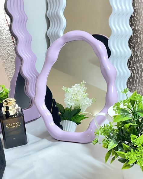 Introducing our Minimal Cloud Mirror: BLOOM ✨ Color: Lavender (Light Purple) Size: 20X27cm Glass mirror & ABS Plastic . . . Pinterest, mirror, Pinterest decor, room decor, art, makeup mirror #theunnown #cloudmirror #wavymirror #pinterestdecor #pinterestinspired #pinterestaesthetic #mirrors #decor #india #pune #trending Pinterest Mirror, Mirrors Decor, Cloud Mirror, Wavy Mirror, Pinterest Contest, Purple Mirror, Room Decor Art, Art Makeup, Room Idea