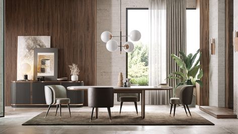 Welcoming dining room in neutral colours | Laskasas Room Furniture Design, Elegant Dining Room, Dining Nook, Luxury Dining, Dining Table Marble, Wooden Dining Tables, Grey Oak, Elegant Dining, Modern Dining Chairs