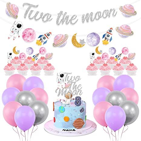 Two The Moon Cake, Moon Banner, Moon Cake Topper, Space Party Decorations, Two The Moon, Dinosaur Birthday Party Decorations, Space Theme Party, 1st Birthday Cake Topper, Second Birthday Ideas