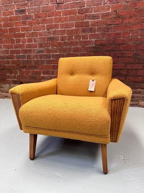 VINTAGE DANISH MID CENTURY INSPIRE MODEL 60 HANDMADE LOUNGE CHAIR SAFFRON BOUCLE | eBay Loft Inspiration, Mid Century Modern Lounge Chairs, Mid Century Lounge, Mid Century Lounge Chairs, Vintage Lounge Chair, Mid Century Armchair, Living Room And Dining Room, Living Room Furniture Chairs, Mid Century Danish