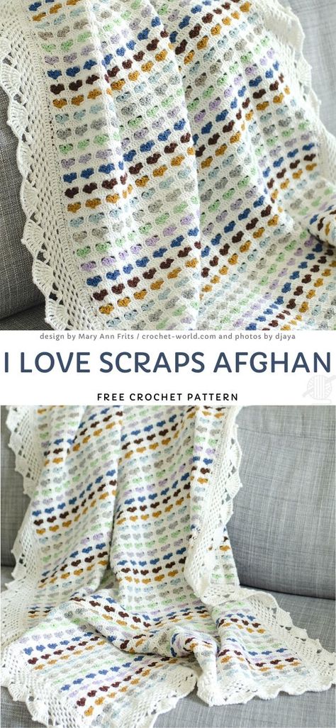 Heart Blanket Crochet Pattern, Heart Blanket Pattern, Crochet Heart Blanket, Scrap Crochet, Crochet Afghan Patterns Free, Crochet Edging Patterns, Crochet Blanket Afghan, Dishcloth Pattern, Afghan Crochet