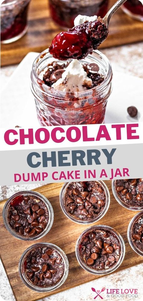 Canned Cake In A Jar, Chocolate Pumpkin Desserts, Mason Jar Cake, Desserts In A Jar, Jar Pies, Chocolate Cherry Dump Cake, Cherry Dump Cake Recipe, Jar Desserts, Cherry Dump Cake