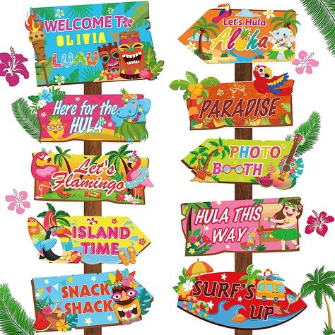 【Eye-Catching Hawaii Party Decorations】You will receive 20 pieces of luau party decoration signs, 4 letter stickers, wooden stick and dot glue, with 10 different slogan include "WELCOME TO OLIVIA'S LUAU""Let's Hula Aloha""Let's Flamingo""ISLAND TIME""HULA THIS WAY" and etc. What a exquisite welcome sign of your front door! Hawaii Party Decorations, Pool Party Supplies, Hawaiian Baby Showers, Luau Party Supplies, Luau Party Decorations, Aloha Party, Snack Shack, Welcome Signs Front Door, Hawaiian Party Decorations