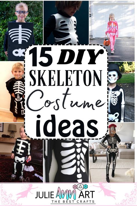 DIY Skeleton Costume Ideas 1 How To Make A Skeleton Costume, Group Skeleton Costume, Creative Skeleton Costume, Homemade Skeleton Costume, Diy Spooky Halloween Costumes, Homemade Skeleton Costume Diy, Skeleton Mask Diy, Diy Skeleton Costume Kids, Skeleton Family Halloween Costumes