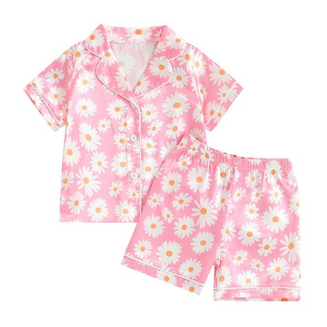 PRICES MAY VARY. 🌼 SOFT MATERIAL:Baby girl pajamas set short sleeve toddler girl sleepwear outfit,is made of made of cotton blend with some comfort touch, very softly and comfy.toddler girl summer pajamas outfit,lightweight and skin-friendly material care for girls. 🌼 Cute DESIGN:Baby girl floral pajamas,comes with features short sleeves, turn down collar,flowers printed, button-down design. The elastic waist of the shorts ensures a snug fit,toddler kids girl pajamas set,summer pajamas for gir Toddler Girl Pajamas, Parent Dr, Pajamas Outfit, Pink Pjs, Pajamas Short, Girl Pajamas, Summer Sleepwear, Girls Pjs