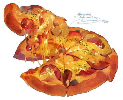 Pizza Drawing, Foodie Art, Food Artwork, Food Sketch, Food Illustration Art, Cute Food Art, Food Concept, Think Food, Solo Exhibition