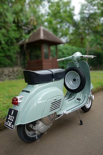 The Vespa is a line of scooters patented on April 23, 1946 by the company Piaggio  Co, S.p.A. The name Vespa, which means "wasp" in Italian, was chosen by Enrico Piaggio. Bajaj Scooter, Vespa Pts, Vespa 150 Sprint, Vespa Motor Scooters, Scooter Garage, Vespa Special, Vespa 50 Special, Vespa Smallframe, Vespa Vbb