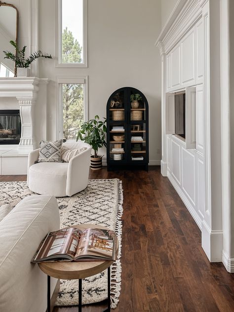 Gorgeous Arched Cabinet from Walmart Bookcase By Fireplace, Arched Cabinet Living Room, Arched Cabinets, Arched Bookcase, Old Southern Homes, Arched Cabinet, Sarah Joy, In The Corner, Southern Home