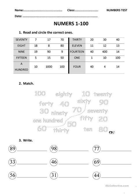 numbers exercises 1-100 - English ESL Worksheets for distance learning and physical classrooms Numbers 1 100 Worksheet, Number Recognition Worksheets, Spanish Numbers, Numbers 1 100, English Exercises, English Grammar Worksheets, Handwriting Worksheets, Number Worksheets, English Activities