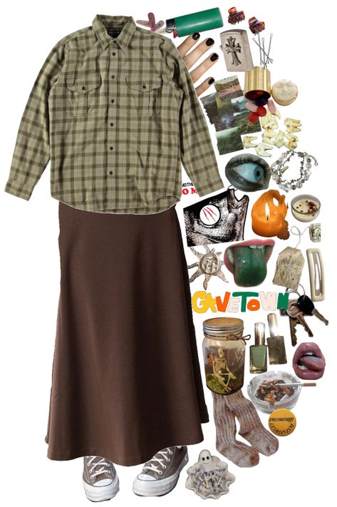 cavetown/mother mother concert fit check!! outfit ideas | cavetown/mother mother concert fit check!! Mother Mother Concert Outfit, Cavetown Concert Outfit, Mother Mother Concert, Cavetown Concert, Check Outfit, Brown Converse, Brown Maxi Skirts, Beige Hair, Grunge Accessories