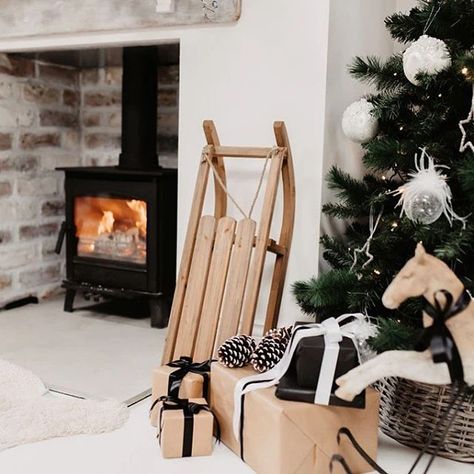 Flo & Co Interiors - Leanne on Instagram: “Despite ordering three times the amount of stock we had last year I’ve only got 12 sleighs left in the first week of Nov! If you want one…” Wooden Sledge, Wooden Sleigh, By The Fireplace, Soft Furnishings Cushions, The Fireplace, Candle Diffuser, Linen Throw, Shop Lighting, The Tree