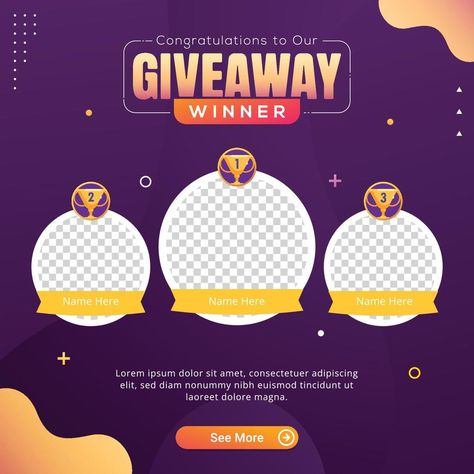 Giveaway winner banner congratulation greeting for social media post template Congratulations Social Media Post, Giveaway Winners Graphic, Giveaway Winner Template, Winner Poster Design Ideas, Winner Poster Design, Giveaway Poster Design, Winners Poster Design, Winner Post, Winners Poster