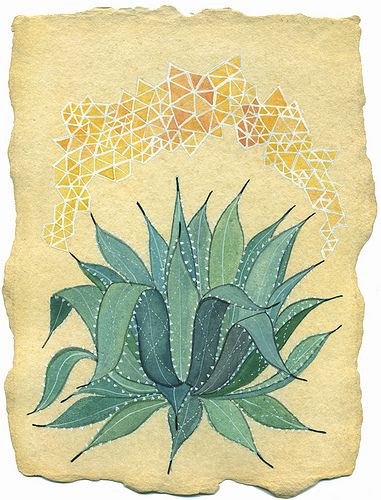 El Maguey | This is the handmade Twinrocker watercolor sheet… | Flickr Agave Plant Drawing, Yucca Plant Drawing, Agave Plant Illustration, Agave Mural, Desert Plants Illustration, New Mexico Tattoo, Mexico Tattoo, Mother Earth Art, Cactus Drawing