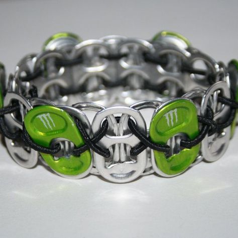 Lime Green Monster Pop Can Tab Bracelet Stretchy Can Tab Bracelet, Soda Tab Bracelet, For The Boyfriend, Tab Bracelet, Soda Tab Crafts, Pop Can Tabs, Can Tab Crafts, Pulseras Kandi, Soda Can Crafts