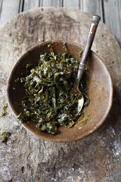 Ye'abesha Gomen  (Ethiopian Collard Greens)  Recipe - Saveur.com    I am so in love with Ethiopian food that I could eat it everyday...so I need to figure out how to make some at home. :) Ethiopian Collard Greens Recipe, Ethiopian Cuisine, Collard Greens Recipe, Spiced Butter, Ethiopian Food, Nigella Seeds, Collard Greens, Greens Recipe, African Food