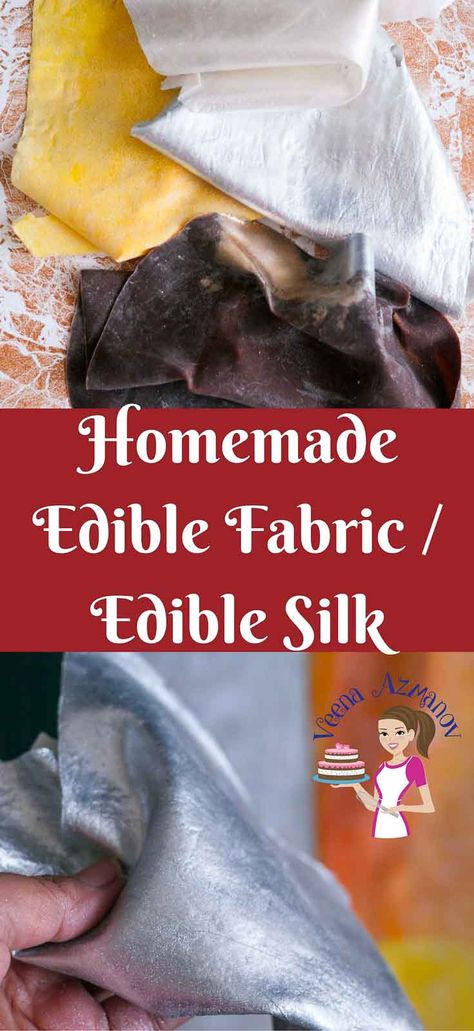 The latest trend in cake decorating has been these edible fabric sheets also called edible silk. Surprisingly this homemade edible fabric recipe is easier than you can imagine. It takes no more than 10 minutes to make one sheet of homemade edible silk. #ediblefabric #ediblefab #ediblesilk #cakedecorating #cakes #recipe #homemadefabric #fabriconcake Edible Silk, Edible Fabric, Fondant Recipe, Edible Lace, Edible Cake Decorations, Fabric Sheets, Creative Cake Decorating, Zucchini Cake, Salty Cake