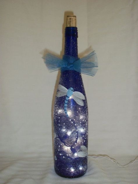 ...... Wine Bottle Project, Painted Dragon, Blue Wine Bottles, Wine Bottle Light, Wine Bottle Glasses, Painted Bottles, Recycled Wine Bottles, Recycled Wine Bottle, Dragon Flies