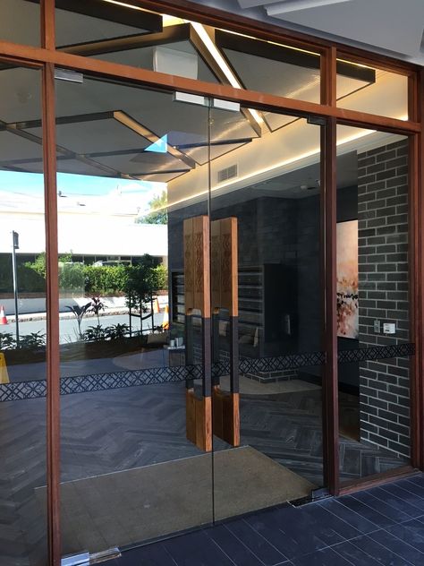 Steel Frame Glass Door, Large Glass Doors Entrance, Frameless Glass Door Entrance, Commercial Entrance Door Design, Big Glass Doors Entrance, Glass Door Entrance Design, Office Glass Door Design Entrance, Commercial Door Design, Main Entrance Glass Door Design