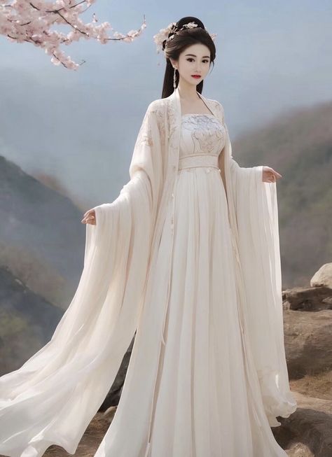 Chinese Empress Dress, Hanfu Wedding Dress, Hanfu White, China Traditional Dress, Empress Dress, Chinese Gown, Chinese Wedding Dress Traditional, Chinese Princess Dress, Chinese Clothing Traditional