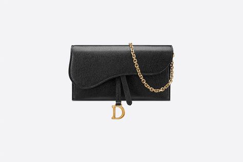 Saddle Wallet Black Goatskin - Petite maroquinerie - Women's Fashion | DIOR