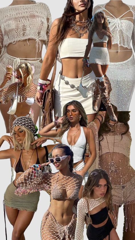 Coachchella Outfits, Beach Coachella Outfit, Coachella Pool Party Outfit, Coachella Inspo 2024, Chic Music Festival Outfits, Coachella 2024 Trends, Music Festival Outfits Crochet, Comfortable Coachella Outfit, Crochet Outfit Festival