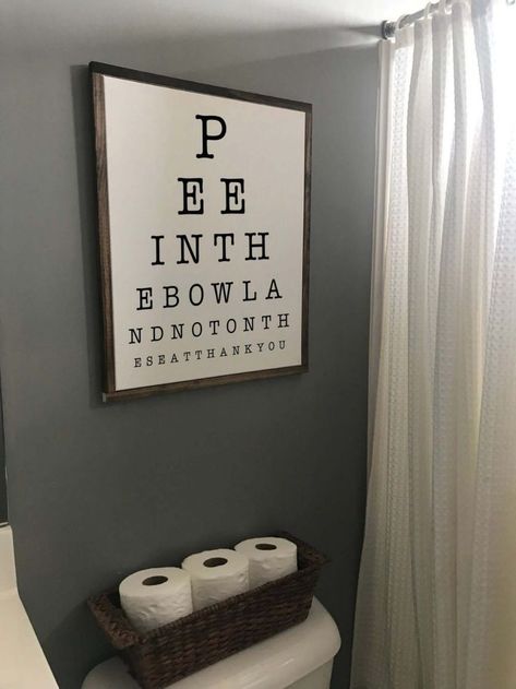 Boys Bathroom Decor, Powder Room Decor, Eye Chart, Boys Bathroom, Downstairs Bathroom, Basement Bathroom, Bathroom Redo, Farmhouse Bathroom Decor, Kids Bathroom