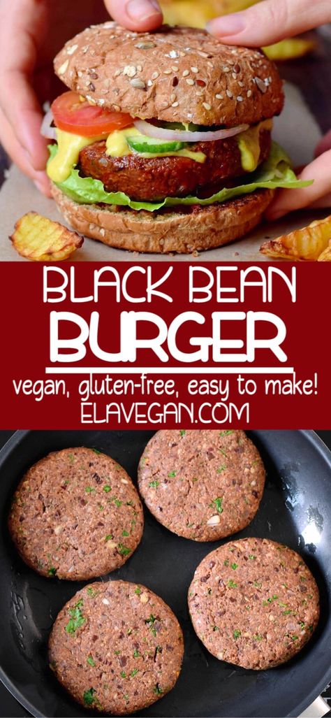 Vegan Black Bean Burger, Black Bean Burger, Veggie Burgers Recipe, Vegan Black Bean, Black Bean Burgers, Vegan Burger, Vegan Beans, Fast Healthy Meals, Bean Burger