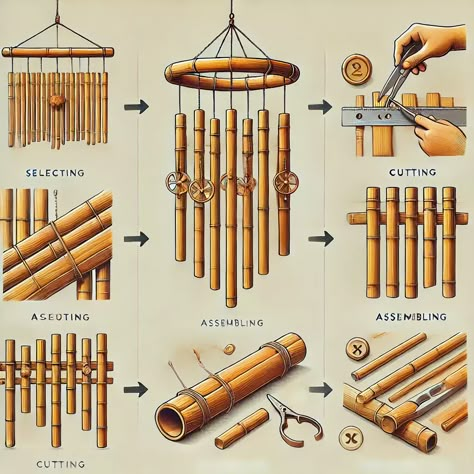 Discover the art of crafting bamboo wind chimes with our sustainable guide. Learn the step-by-step process to create your own harmonious and eco-friendly wind chimes. Perfect for DIY enthusiasts and nature lovers. Bamboo Windchimes Diy, Easy Bamboo Crafts Diy, Things To Do With Bamboo Diy, How To Make Bamboo Wind Chimes, Bamboo Products Ideas, Eco Friendly Products To Sell, Bamboo Art Crafts, Diy Bamboo Decoration, How To Make Wind Chimes