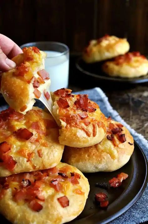 Pulling a chunk from a pile of Double Cheese and Bacon Rolls Cheese And Bacon Rolls, Bacon Rolls, Bacon Roll, Recipetin Eats, Recipe Tin, Cheese Rolling, Bacon Cheese, Dinner Rolls, Pavlova